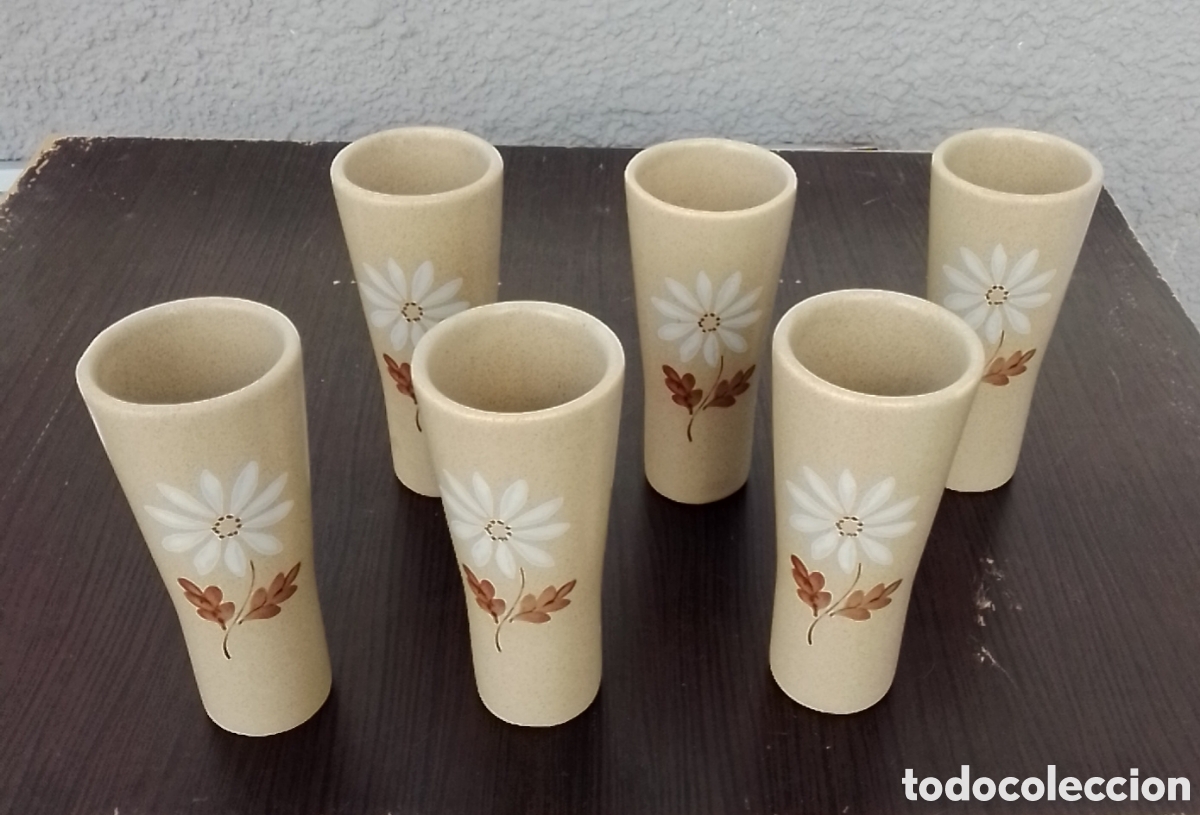 Vintage: Juego 6 vasos cer&aacute;mica Automne Fairnce de la St Amand