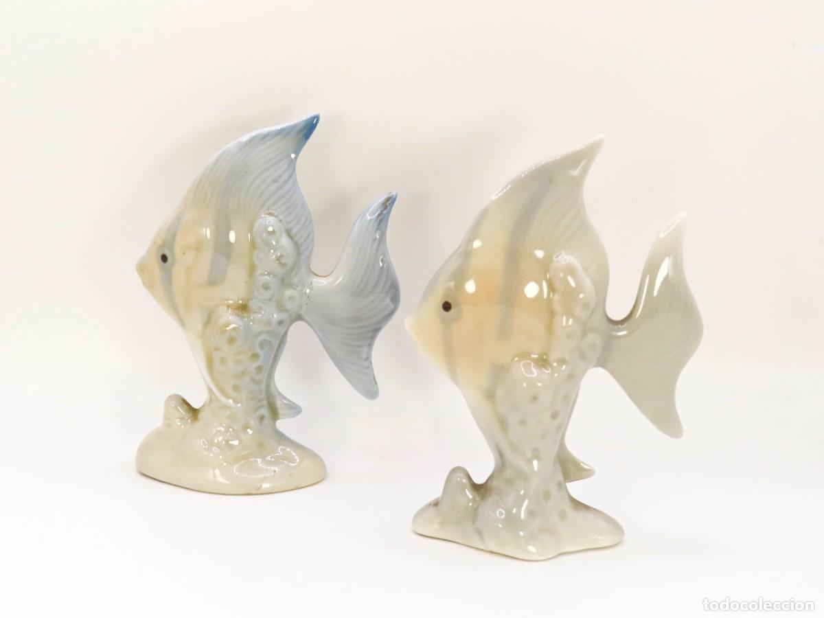 Vintage: PAR FIGURAS PEZ ESCALAR &Aacute;NGEL PORCELANA MIQUEL REQUENA VALENCIA REF LLADR&Oacute;