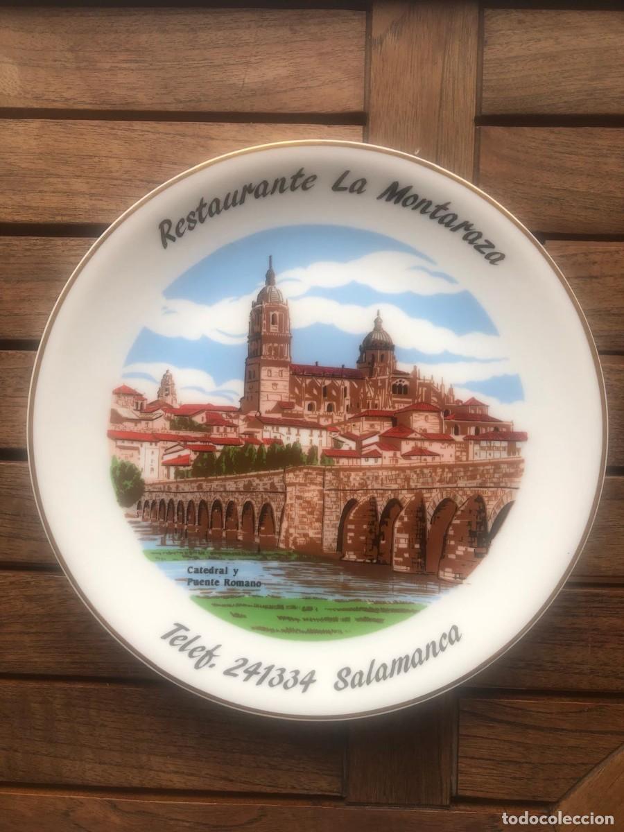 Vintage: Plato de Porcelana Publicitario Restaurante La Montaraza (Salamanca) - Catedral y Puente Romano