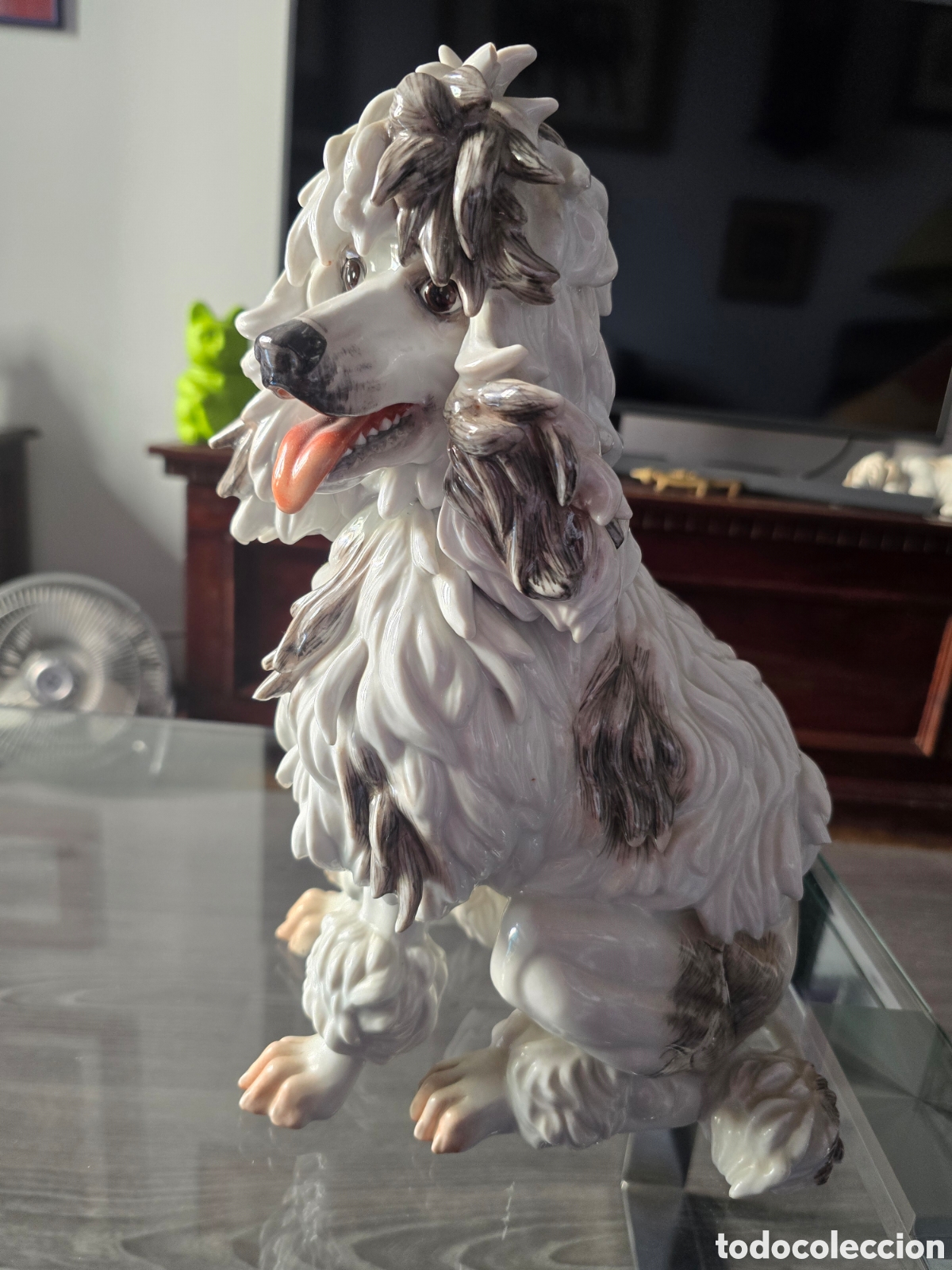 Vintage: Perro de porcelana esmaltada de Algora con sello