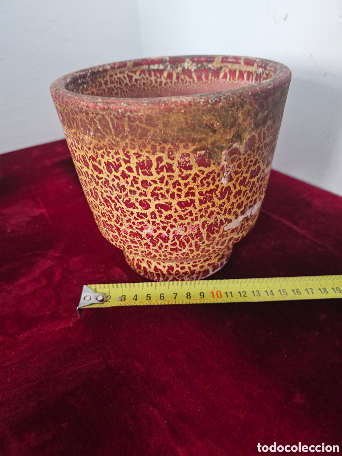 Vintage: Maceta / Cobrepot de Cer&aacute;mica Craquelada Granate y Amarillo &ndash; Vintage (15 cm)