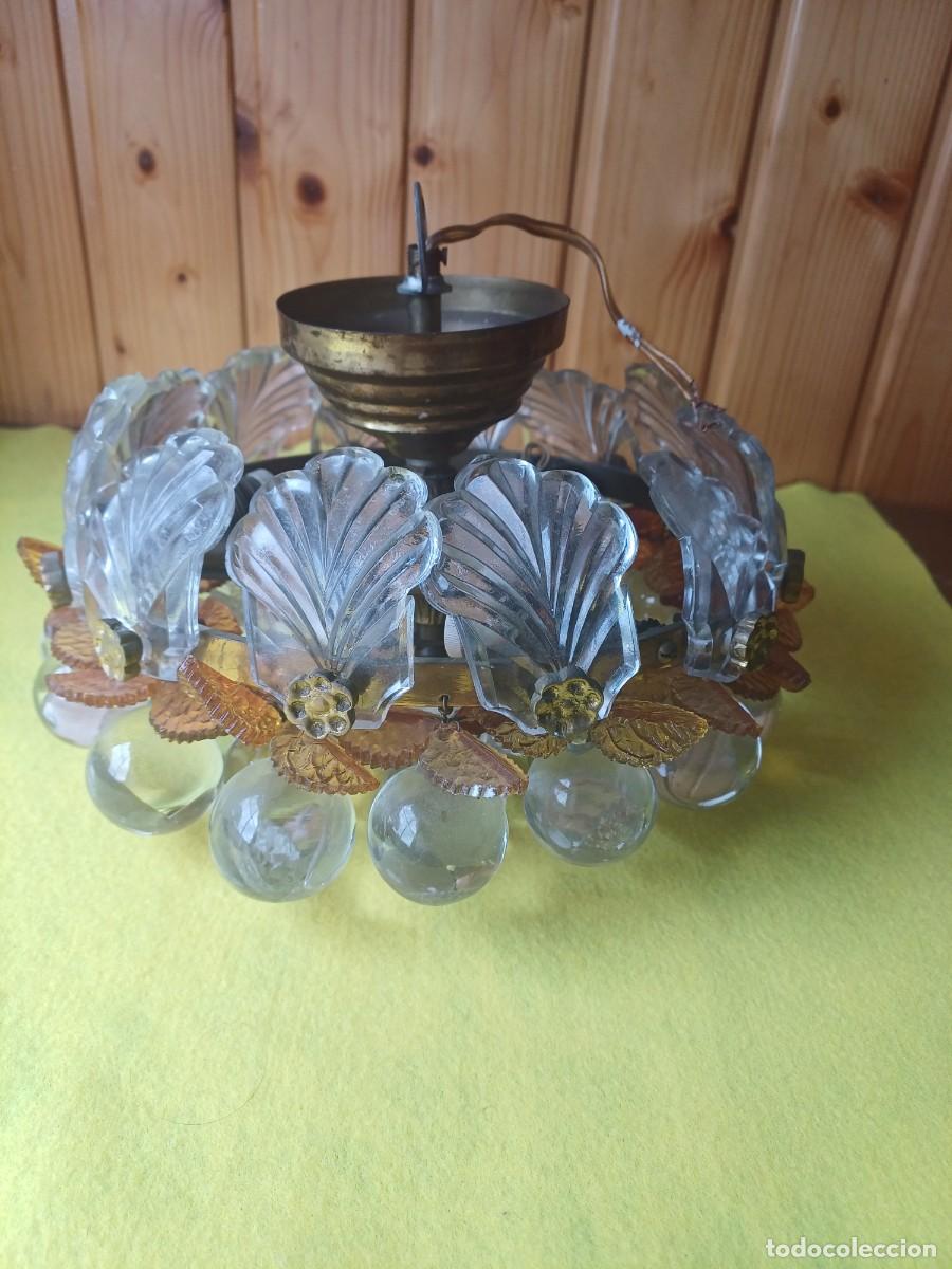 Vintage: L&Aacute;MPARA DE TECHO VINTAGE DE UVAS DE CRISTAL Y HOJAS EN TONOS MARRONES