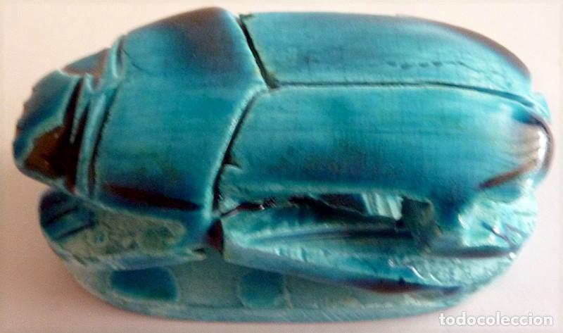 Vintage: ESCARABAJO AMULETO EGIPCIO - DE SOBREMESA - COLOR TURQUESA - CER&Aacute;MICA ESMALTADA - NUEVO