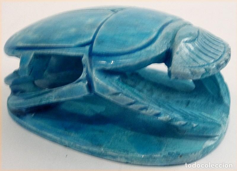 Vintage: ESCARABAJO AMULETO EGIPCIO - DE SOBREMESA - COLOR TURQUESA - CER&Aacute;MICA ESMALTADA - NUEVO