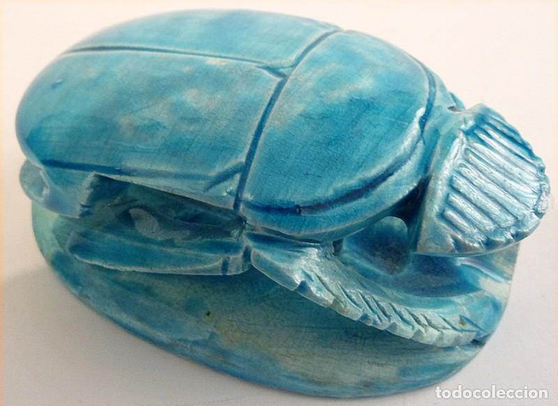 Vintage: ESCARABAJO AMULETO EGIPCIO - DE SOBREMESA - COLOR TURQUESA - CER&Aacute;MICA ESMALTADA - NUEVO