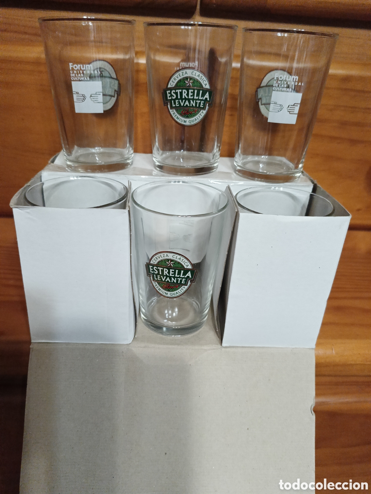 Vintage: 9 vasos cristal Estrella Levante. del Forum Universal de las culturas