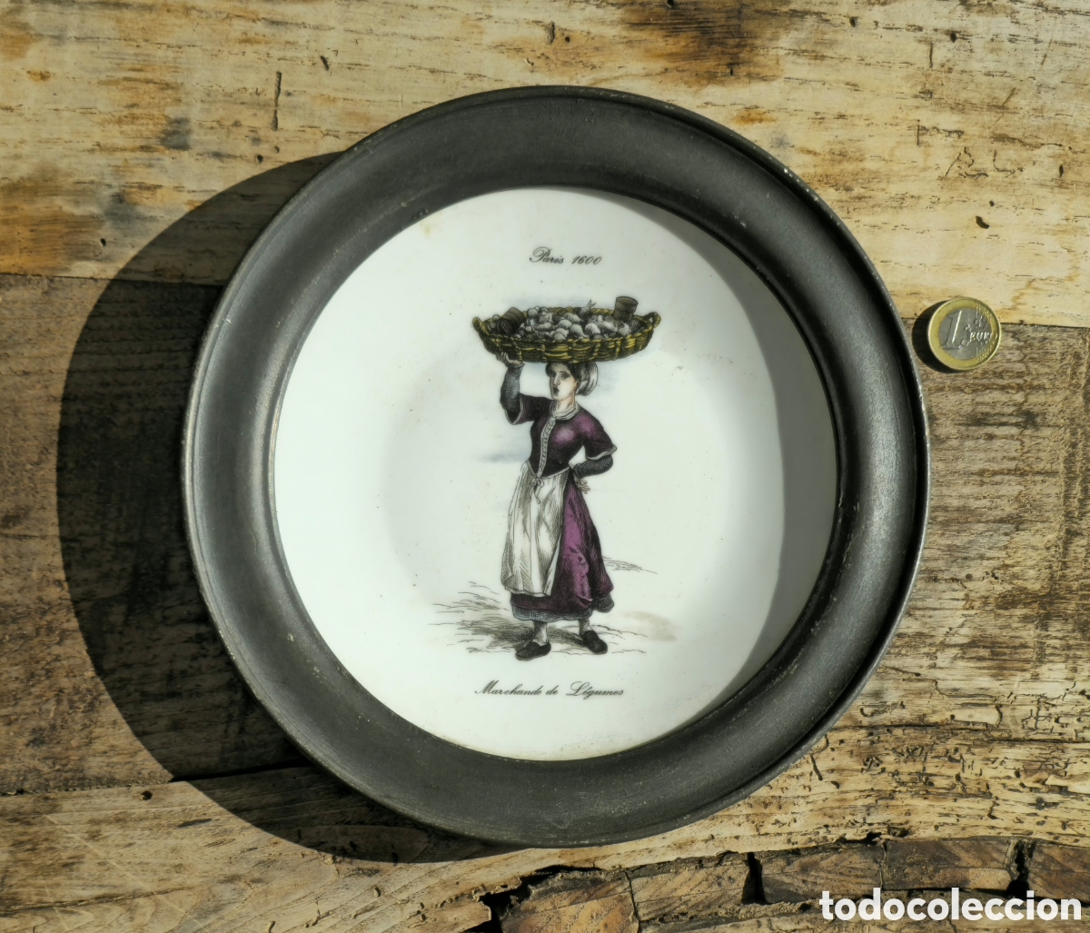 Vintage: Plato vintage peltre y ceramica