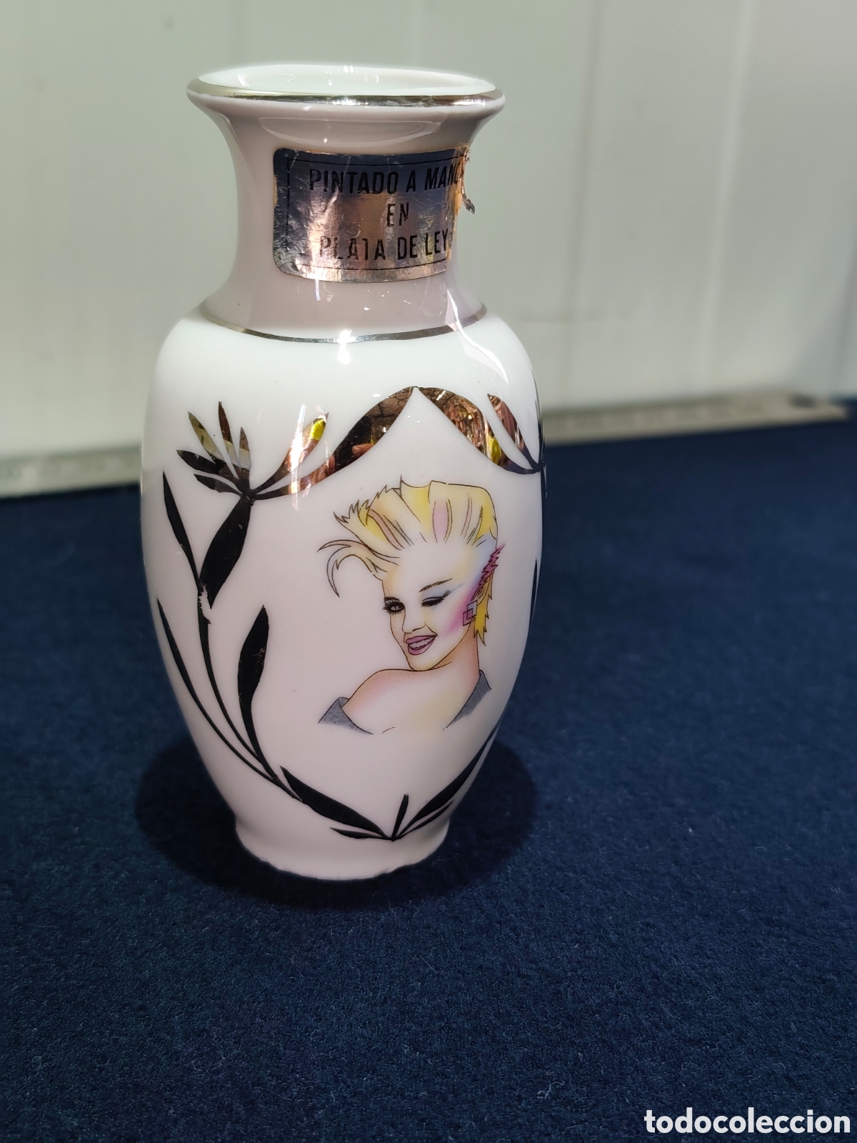 Vintage: Jarr&oacute;n Florero Porcelana Vintage A&ntilde;os 80 - Pintado a Mano en Plata de Ley