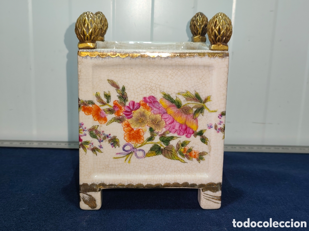 Vintage: Macetero / Jardinesa Cuadrada de Cer&aacute;mica Craquelada - Pintado a Mano (Christine Cano)