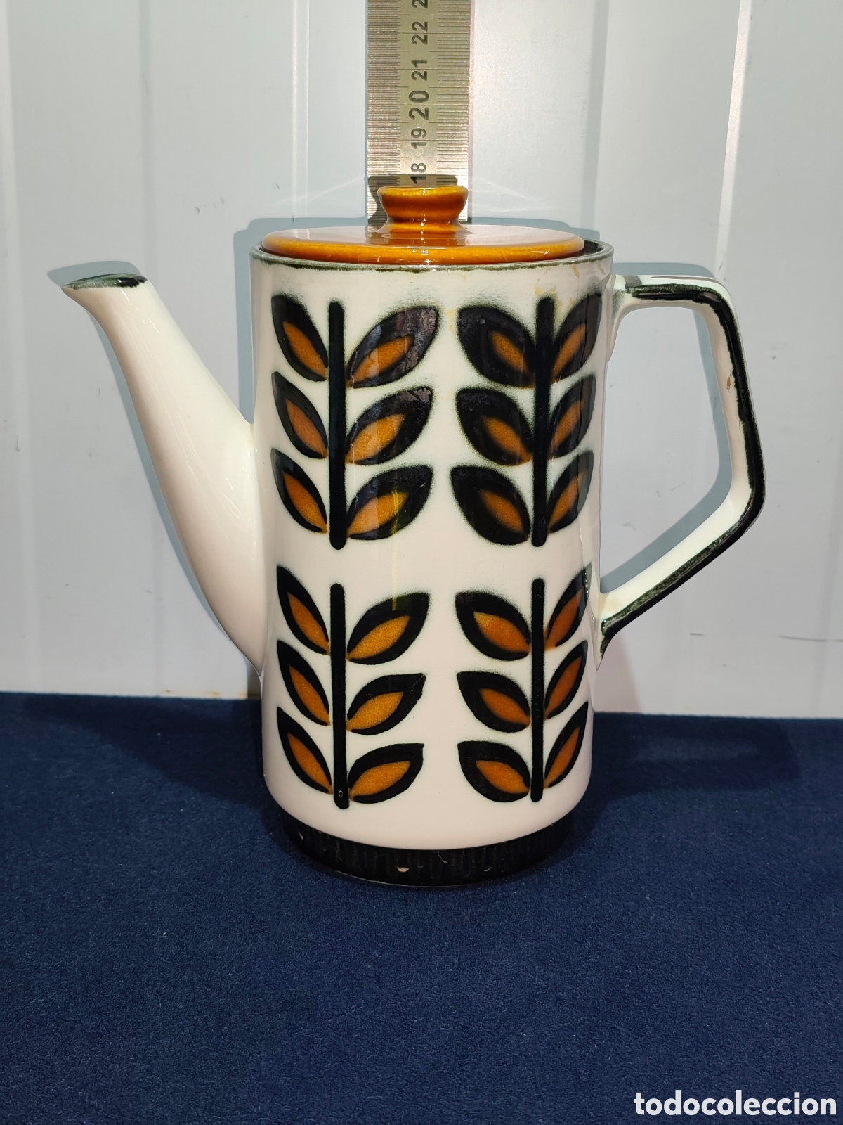 Vintage: Cafetera Vintage Boch Belgium &rdquo;Rambouillet&rdquo; &ndash; Cer&aacute;mica Pintada a Mano A&ntilde;os 60 / MCM
