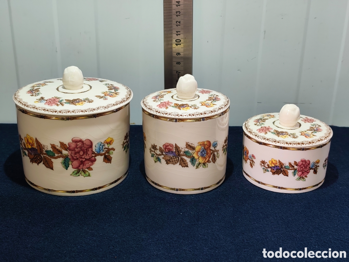 Vintage: Juego de 3 Botes de Cocina Vintage Loza San Claudio (Asturias) &ndash; Modelo Madr&aacute;s