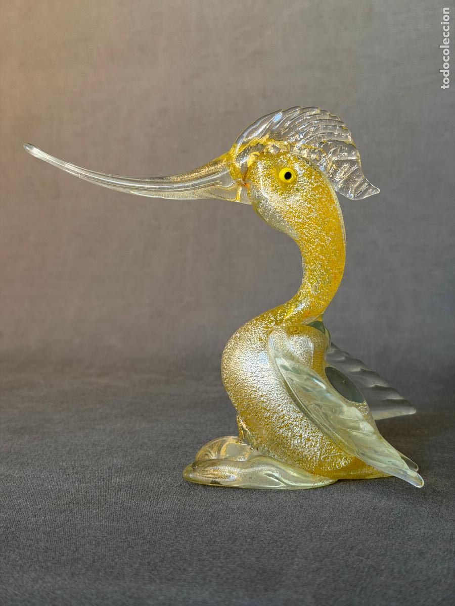 Vintage: Ercole Barovier / Barovier & Toso (atrib) Escultura de ave en cristal de Murano con oro , R792