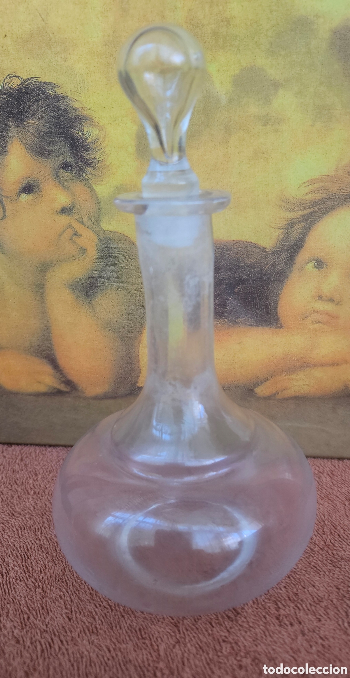 Vintage: Antiguo Frasco de Tocador / Perfumador de Cristal Soplado con Tap&oacute;n Esmerilado de Gota - Vintage