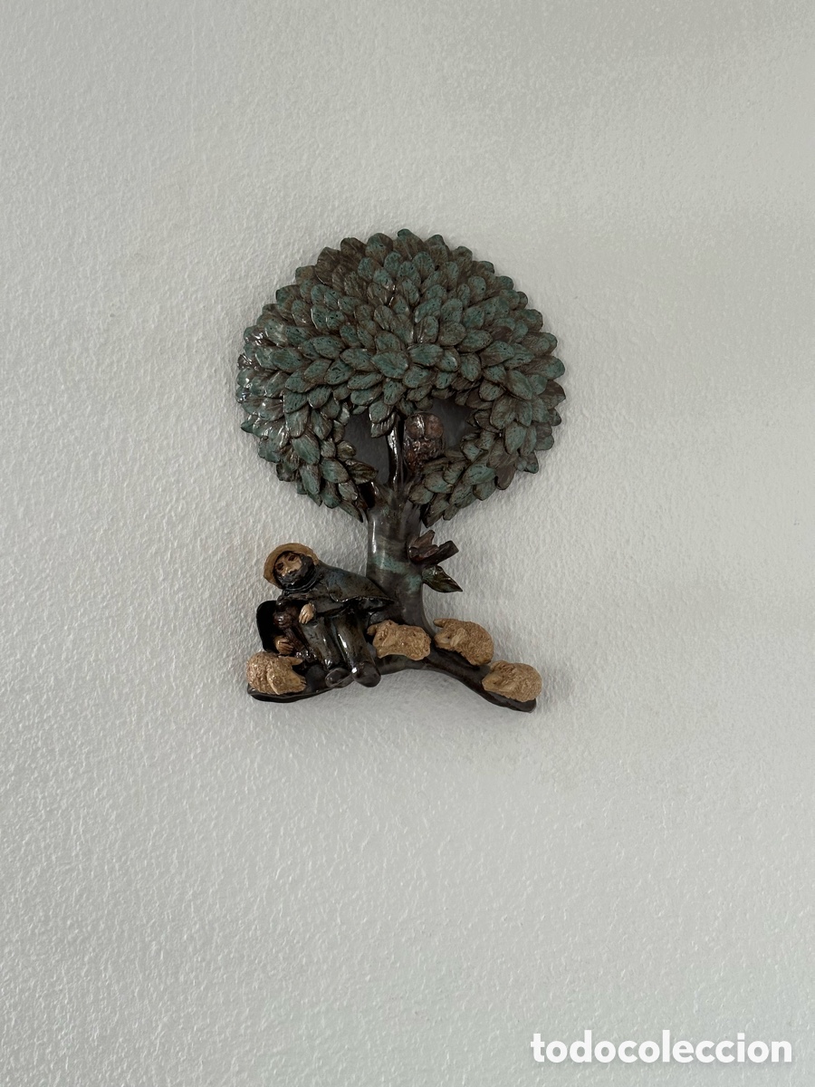 Vintage: Vintage Keramik Wandrelief Sch&auml;fer Schafe Baum Eule signiert Nr. 12 37 cm