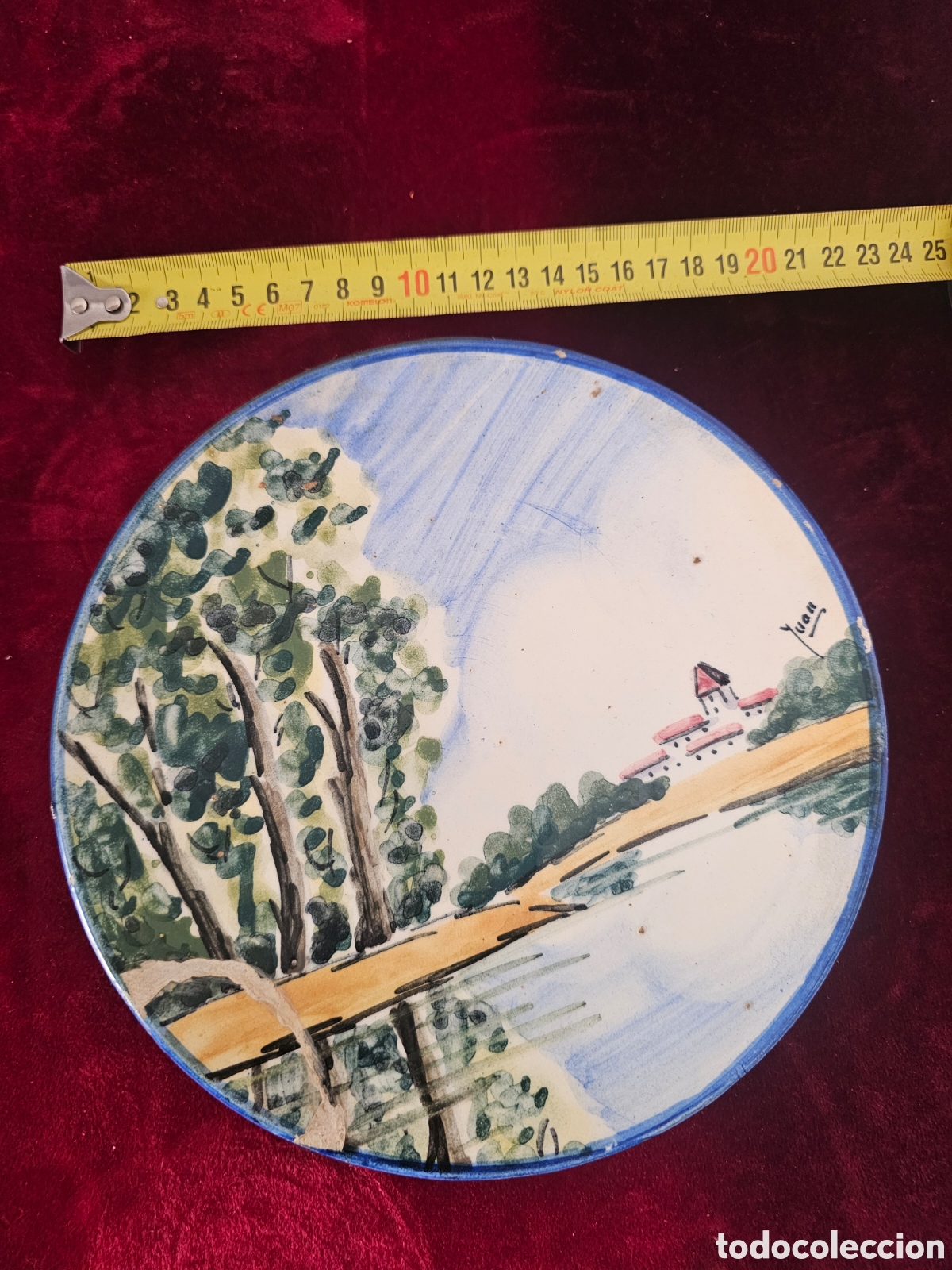 Vintage: Plato decorativo vintage de cer&aacute;mica pintado a mano &ndash; Firmado Juan &ndash; 22,5 cm 5