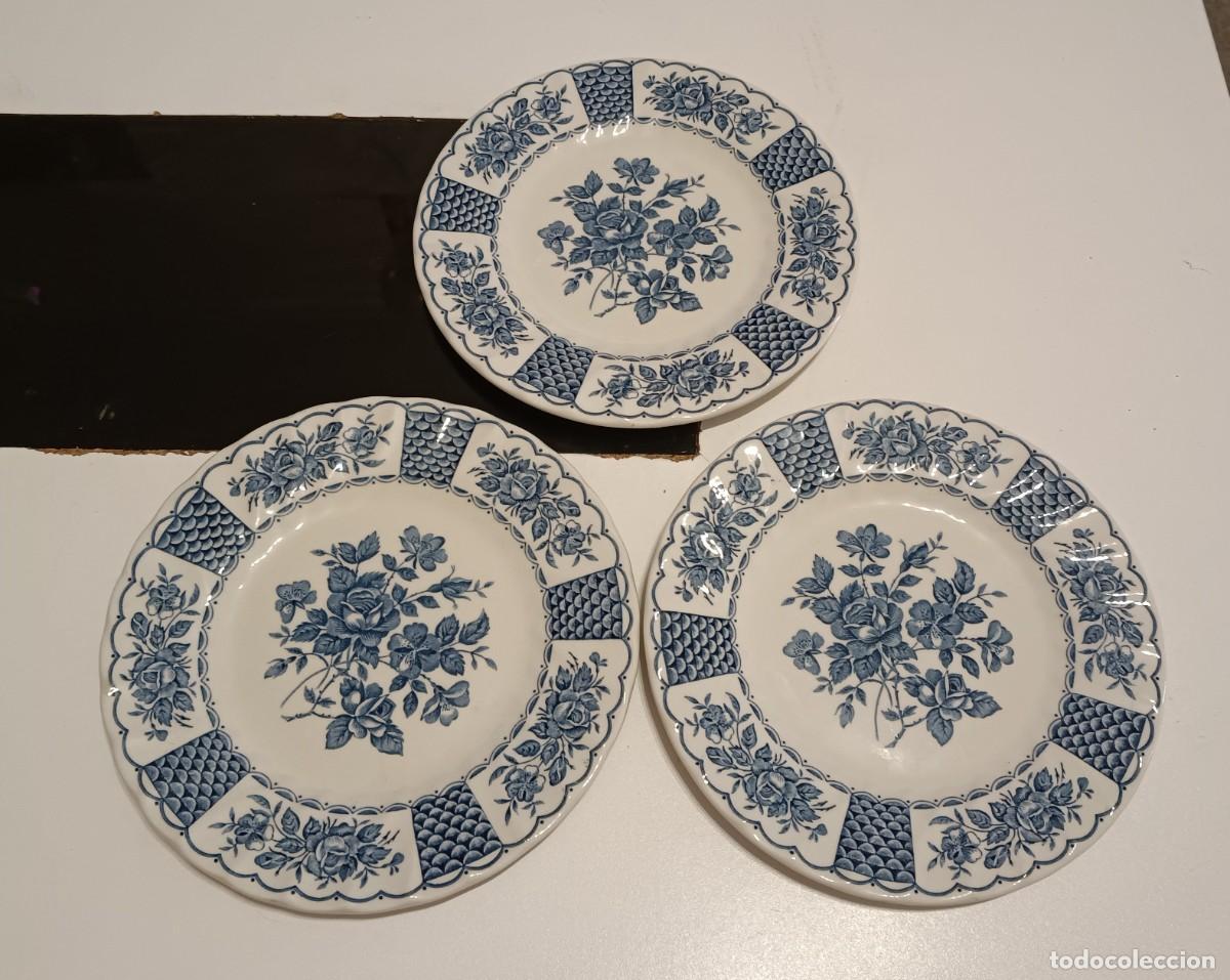 Vintage: BONITO JUEGO DE 3 PLATOS DE CERAMICA POR TRANSFERENCIA AZUL DE MYOTT,MODELO MELODY,VINTAGE