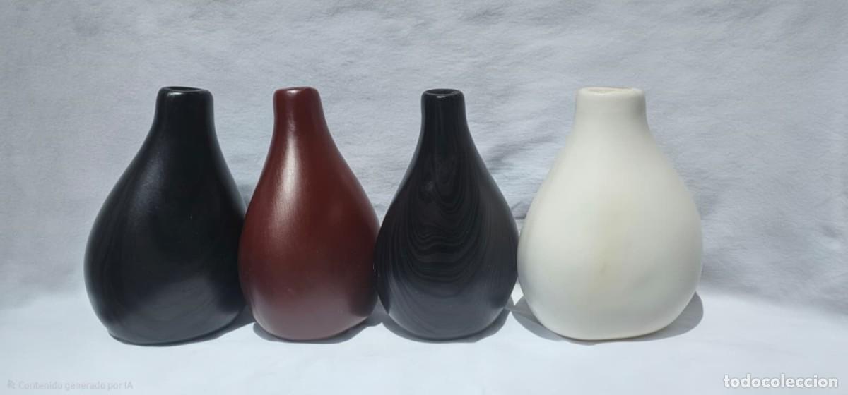 Vintage: Juego 4 jarrones decoraci&oacute;n Como nuevo &middot; Negro y Marr&oacute;n &middot; Cer&aacute;mica
