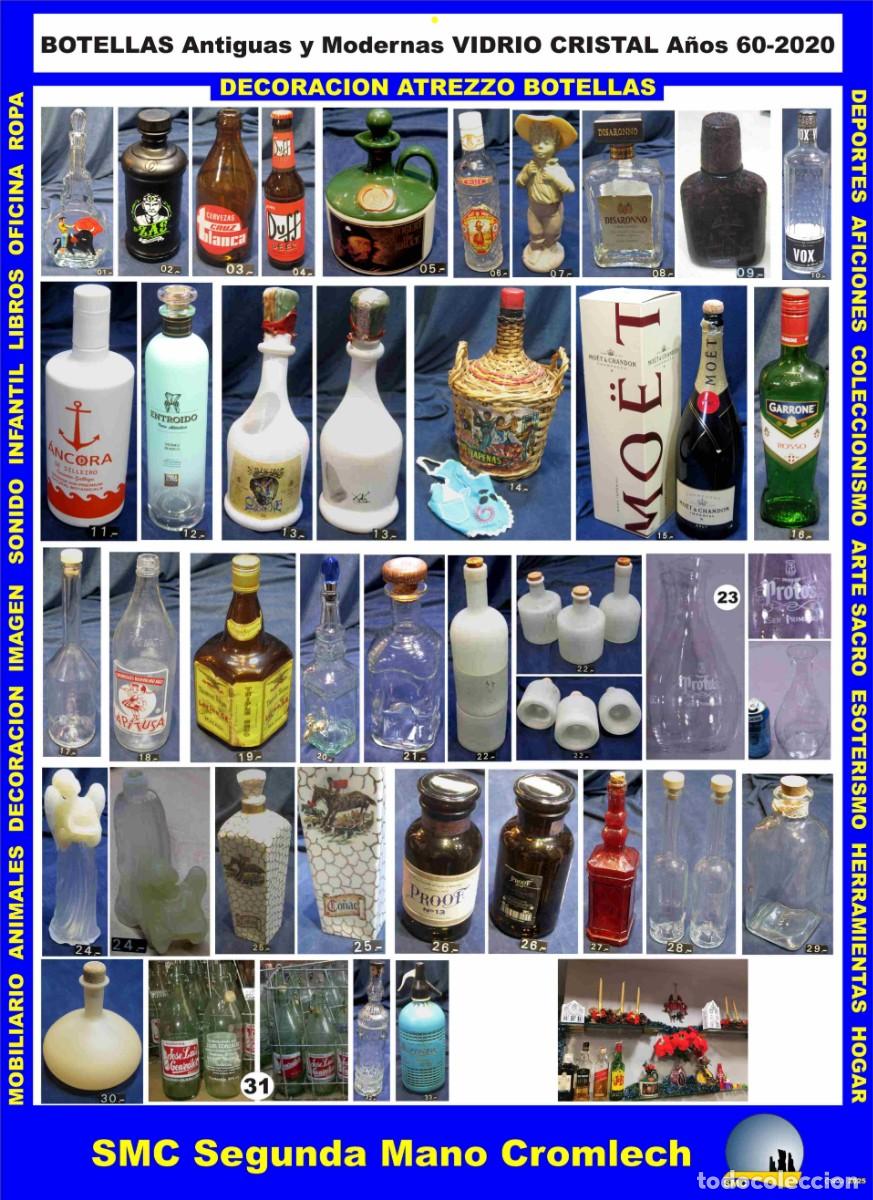 Vintage: 34 BOTELLAS VACIAS de Vidrio / Cristal A&ntilde;os 50/2020 para Atrezzo, Decoraci&oacute;n, Coleccionismo