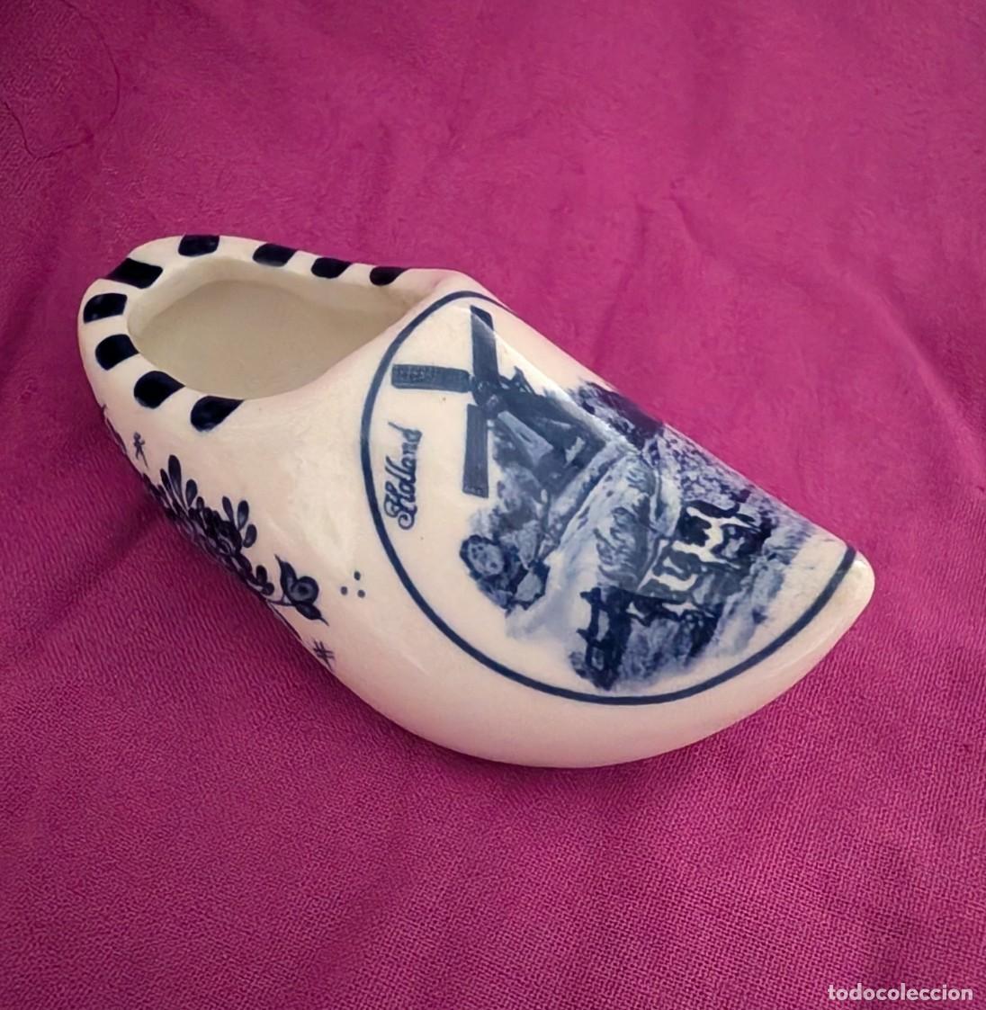 Vintage: Zueco holand&eacute;s vintage de cer&aacute;mica azul y blanca estilo Delft &middot; Holland