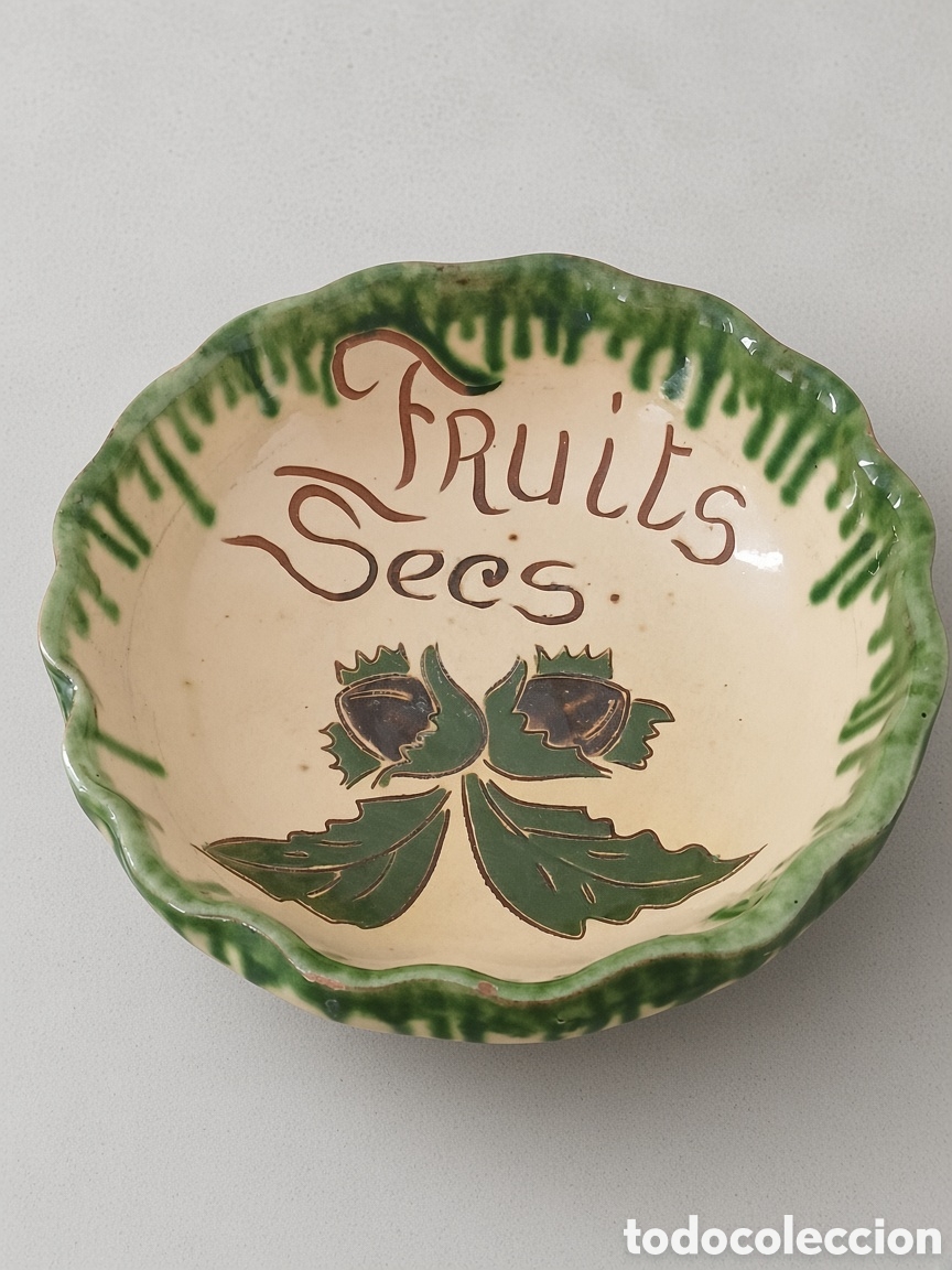 Vintage: Antiguo / plato de cer&aacute;mica popular catalana, &rdquo;Fruits Secs&rdquo;