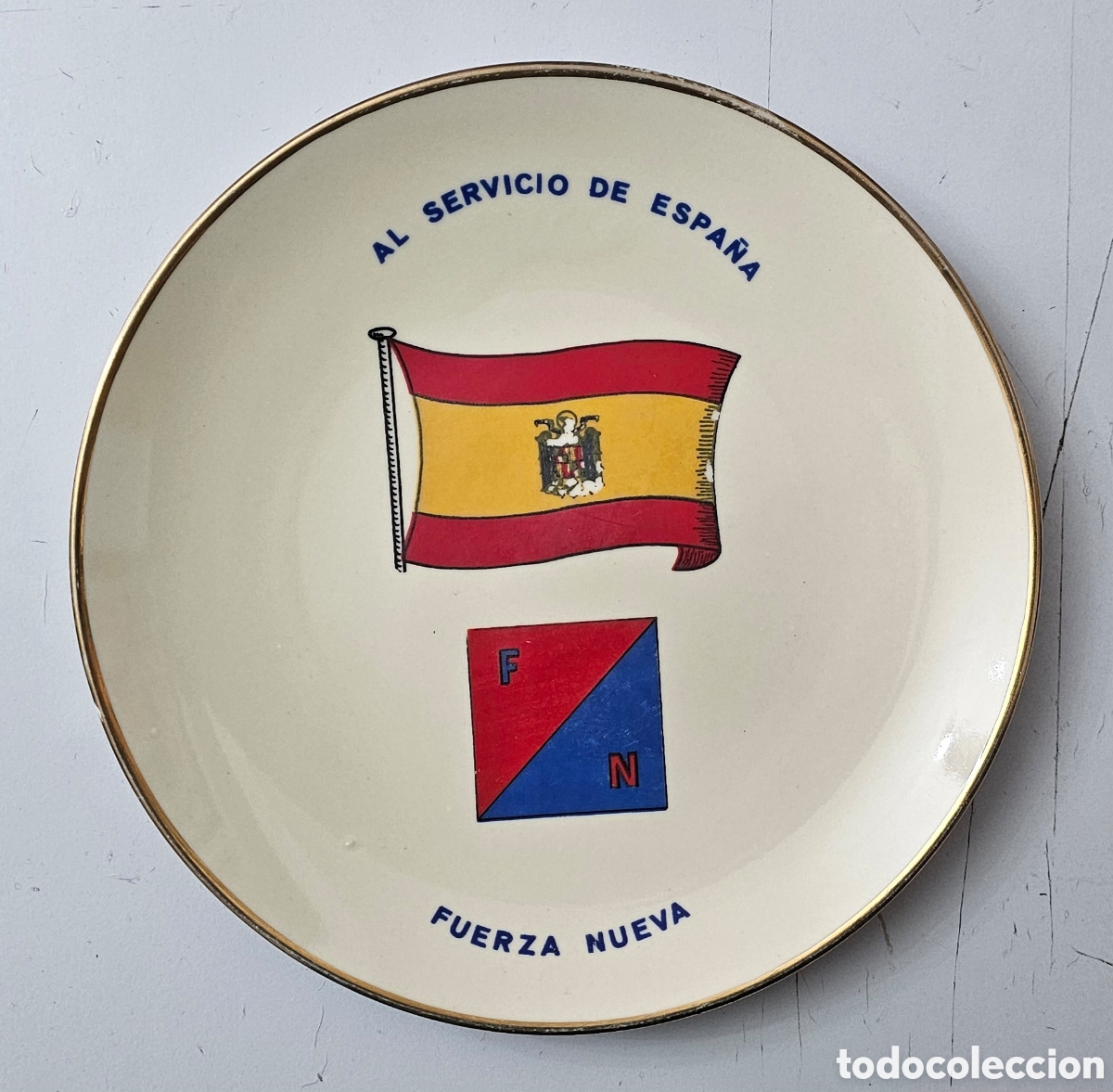 Vintage: PLATO PARTIDO POLITICO FN FUERZA NUEVA DE BLAS PI&Ntilde;AR A&Ntilde;OS 70 MUY RARO Y ESCASO UNICO EN TC