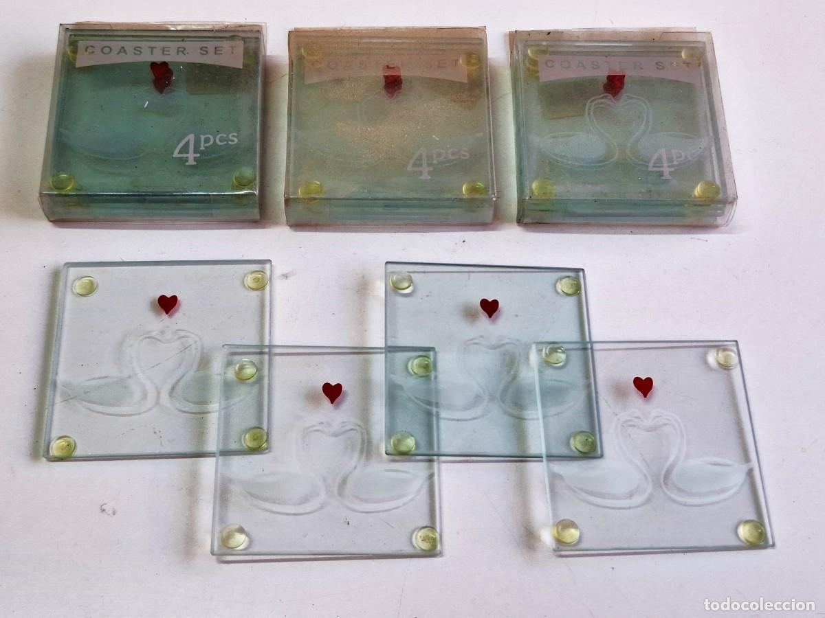 Vintage: 4 SET DE POSAVASOS DE CRISTAL VIDRIO (16 PIEZAS) 9X9.CM