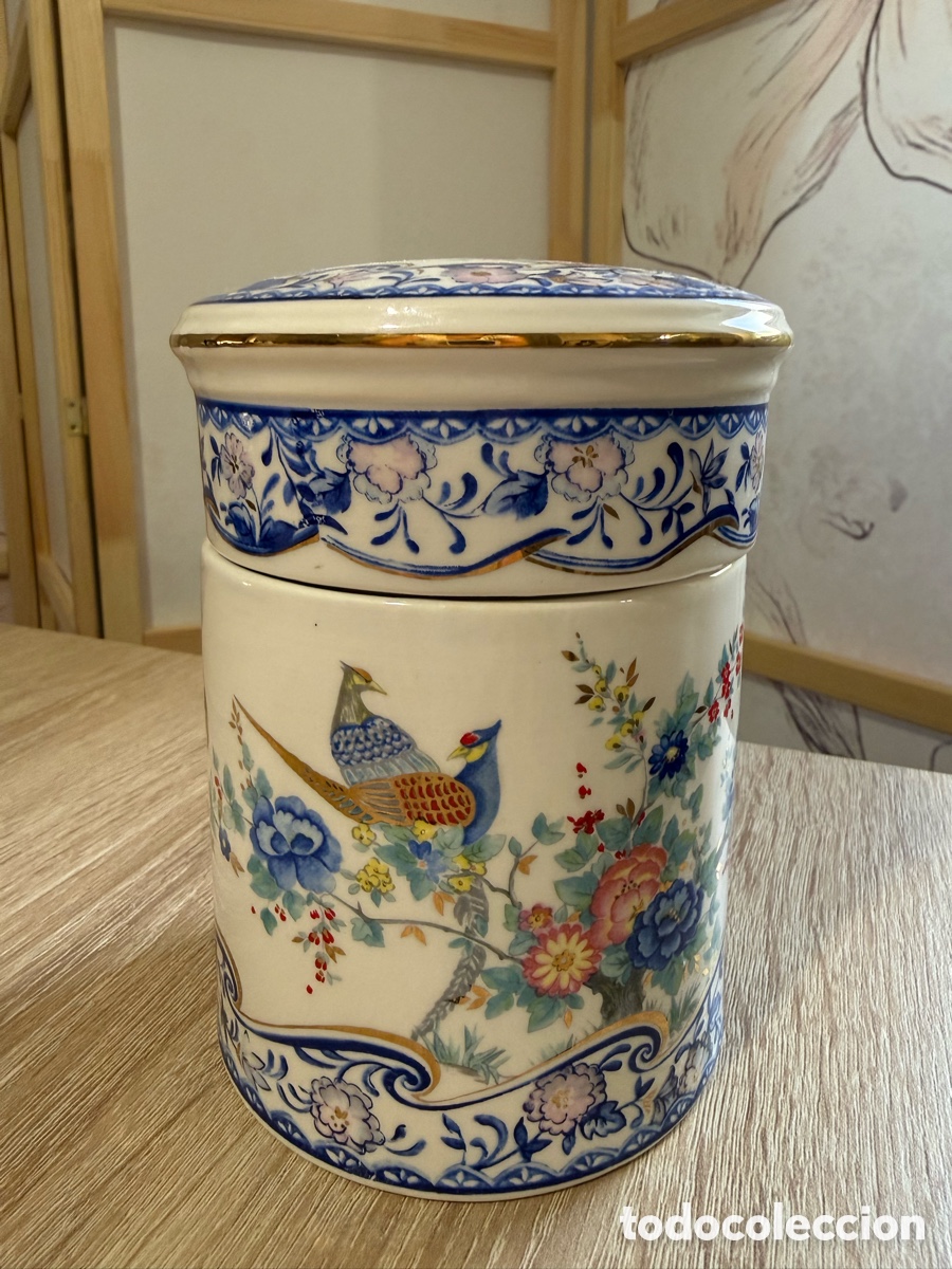 Vintage: Tarro vintage FG con tapa &ndash; chinoiserie italiana &ndash; aves, flores y dorados &ndash; marcado en base
