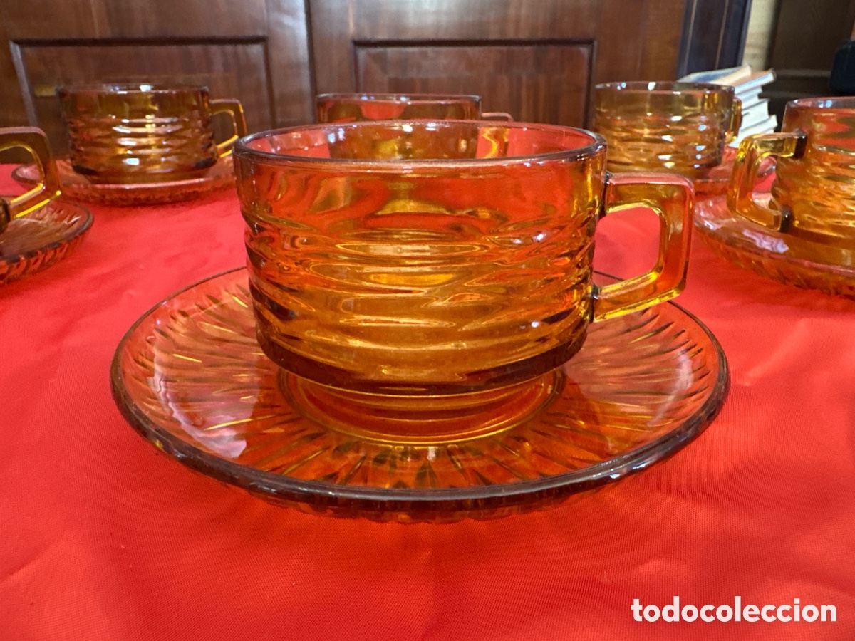 Vintage: PRECIOSO JUEGO DE 6 TAZAS CON PLATO DE DESAYUNO. VERECO. VINTAGE. SIMILAR DURALEX