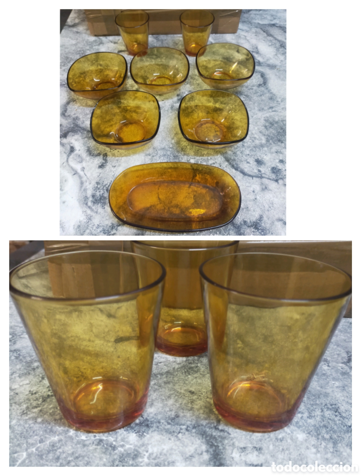 Vintage: Vereco Set Vasos, Boles y Bandeja Aperitivo &aacute;mbar