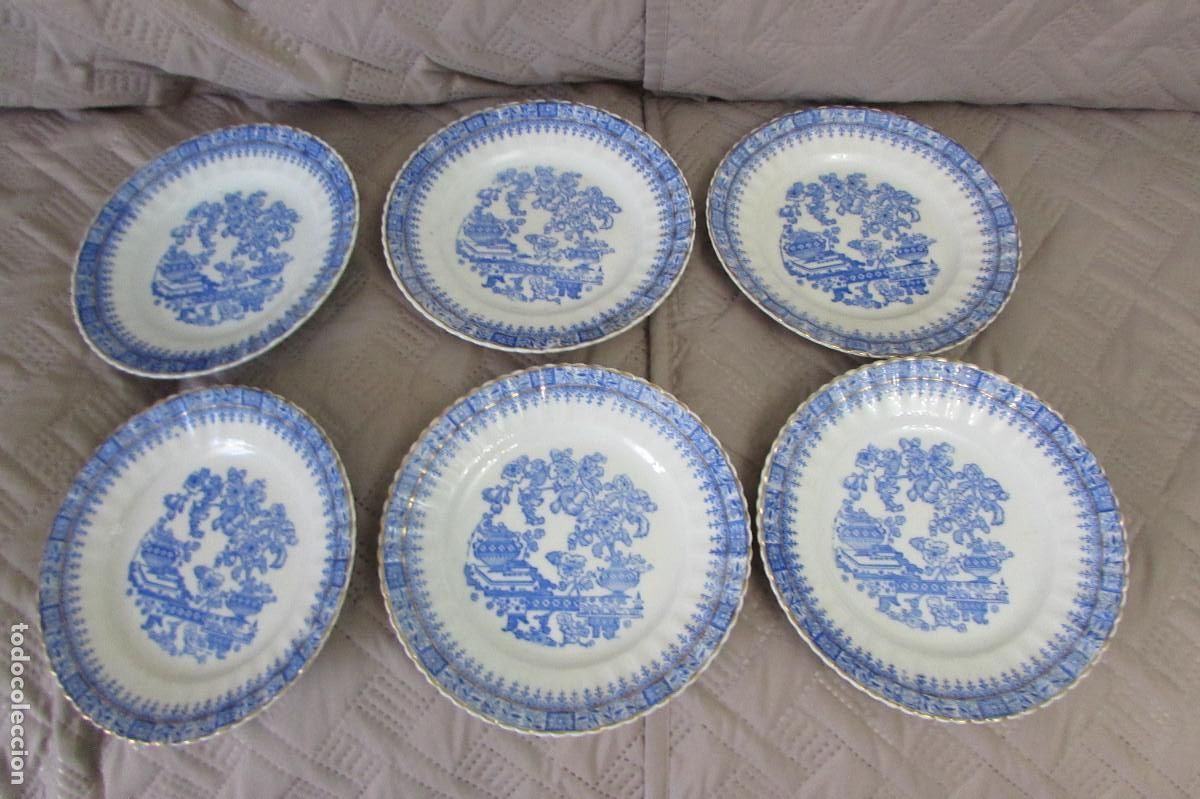 Vintage: LOTE DE 7 PRECIOSOS PLATOS AZULES DE POSTRE VINTAGE ESTILO CHINO