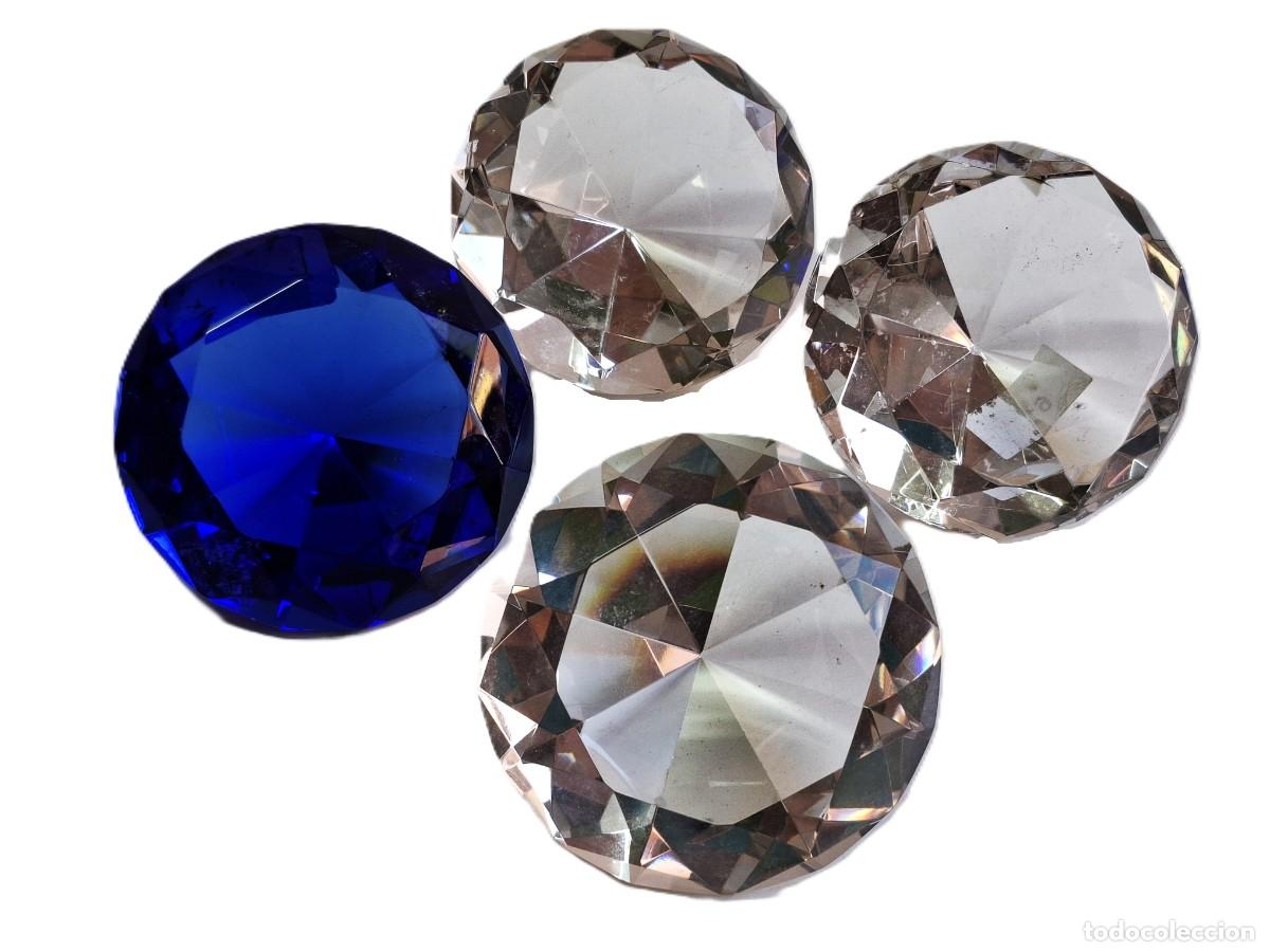 Vintage: 4 FIGURAS DE DIAMANTES DE CRISTAL VIDRIO DECORATIVOS - 13.CM DIAMETRO X 8.CM ALTO CADA UNO