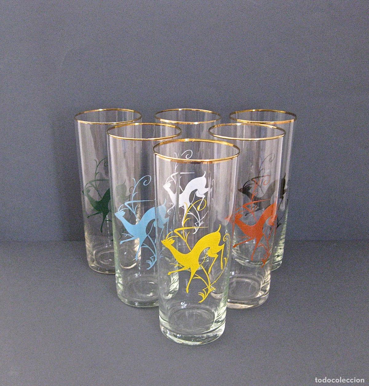 Vintage: 6 VASOS ALTOS VINTAGE A&Ntilde;OS 50 * ESTILO MID-CENTURY * EXCELENTE ESTADO