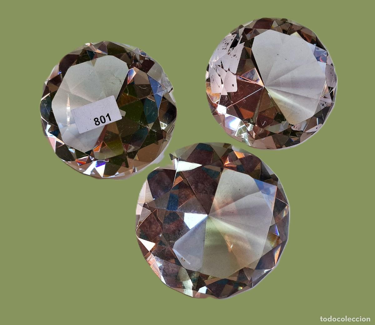 Vintage: 3 FIGURAS DE DIAMANTES DE CRISTAL VIDRIO DECORATIVOS - 13.CM DIAMETRO X 8.CM ALTO CADA UNO
