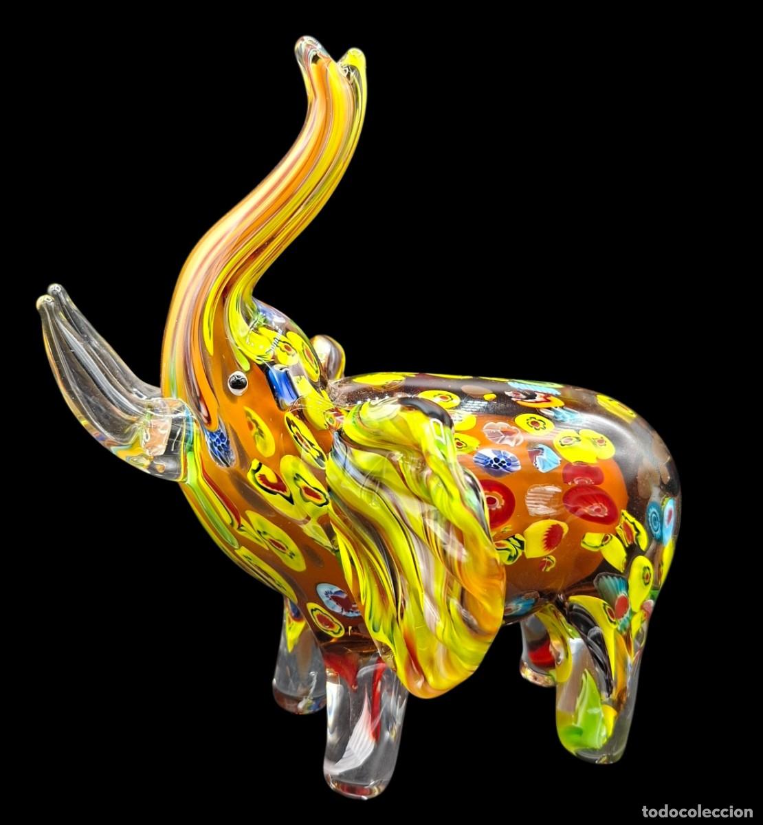 Vintage: Llamativa figura de Elefante en cristal de Murano firmado.