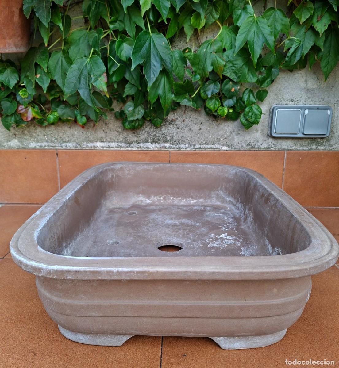 Vintage: Maceta rectangular para Bons&aacute;i. Cer&aacute;mica de Gres sin esmaltar (57x42x13 cm