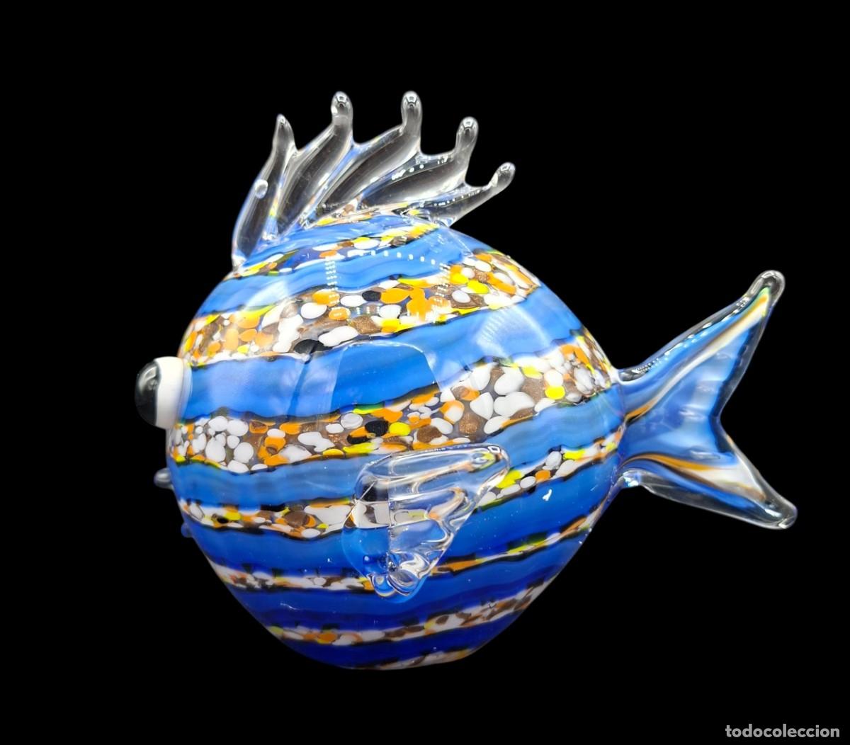 Vintage: Figura de Pez Globo en cristal de Murano firmado.