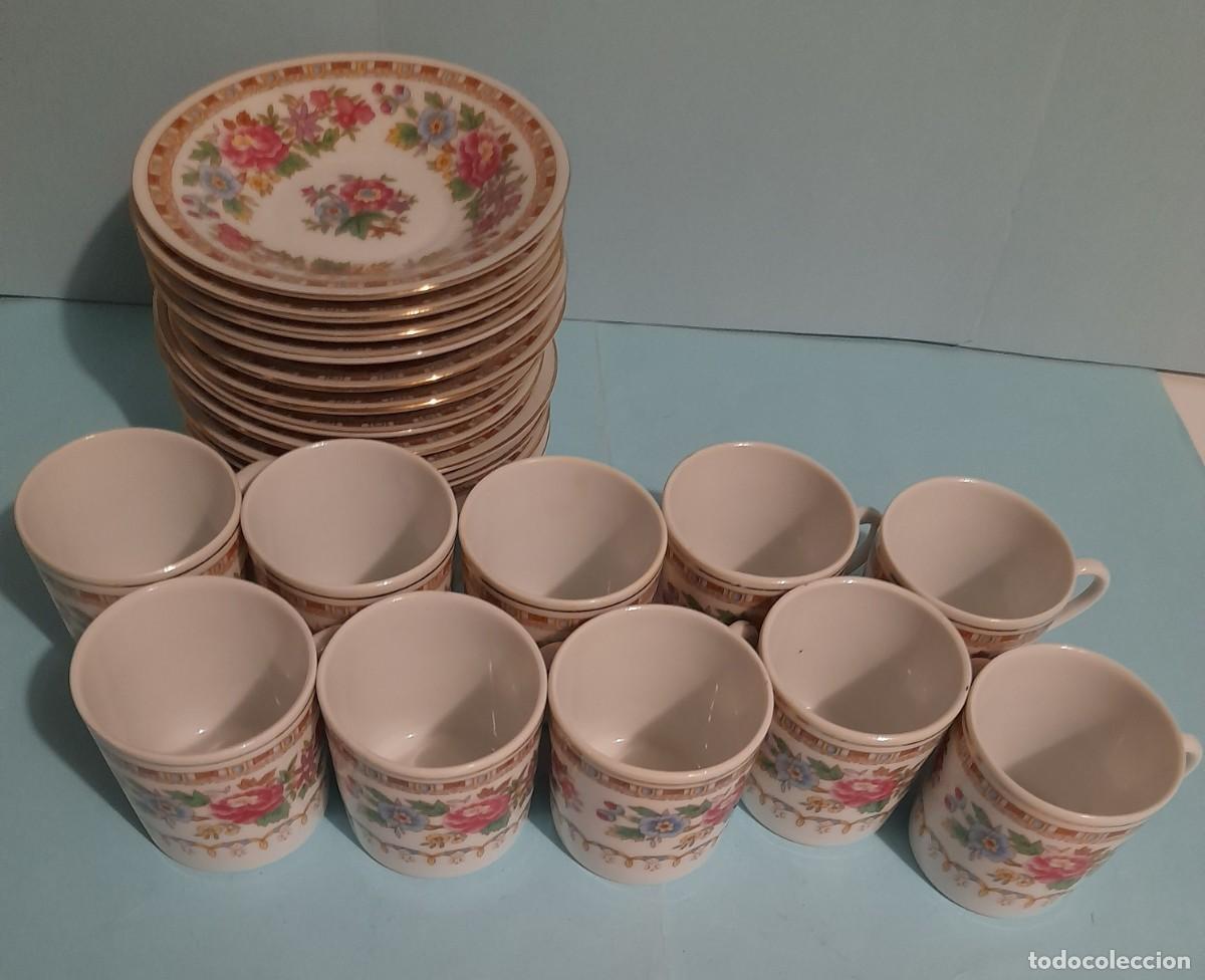 Vintage: Juego Caf&eacute; Porcelana 10 tazas con sus 10 platos bonita decoraci&oacute;n flores Made in China
