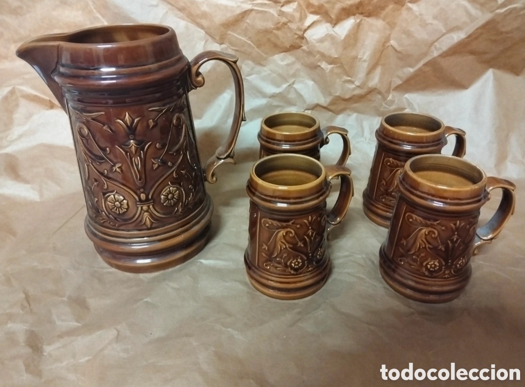 Vintage: Jarra y 4 vasos cer&aacute;mica Vintage