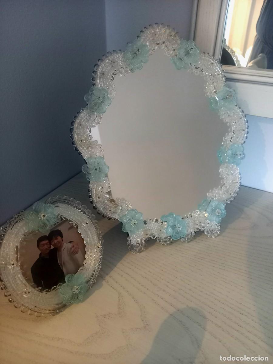 Vintage: Espejo de mesa y portarretrato de Cristal de Murano