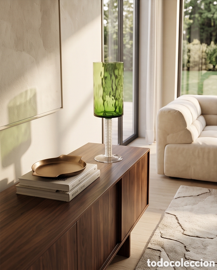 Vintage: Copa cristal verde decoraci&oacute;n Mid Century
