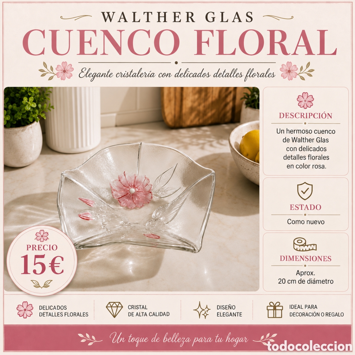 Vintage: Precioso cuenco Walther Glas rosado