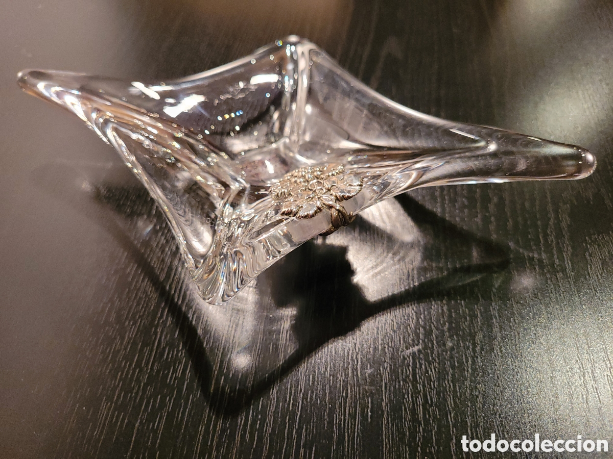 Vintage: CENICERO DE CRISTAL Y PLATA.