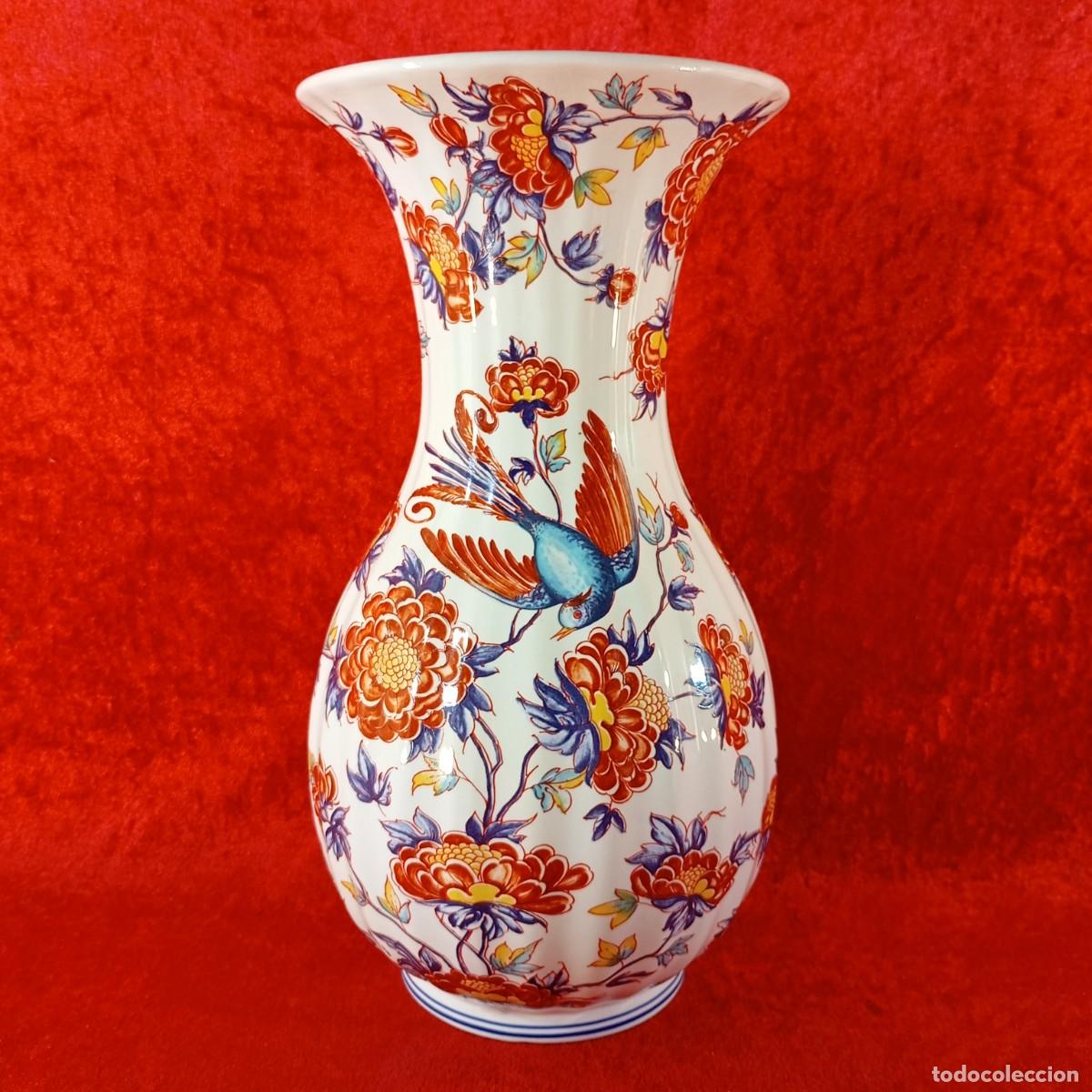 Vintage: JARRON DE PORCELANA CON MOTIVOS FLORALES Y DE AVES - 31 CM - RARA PIEZA