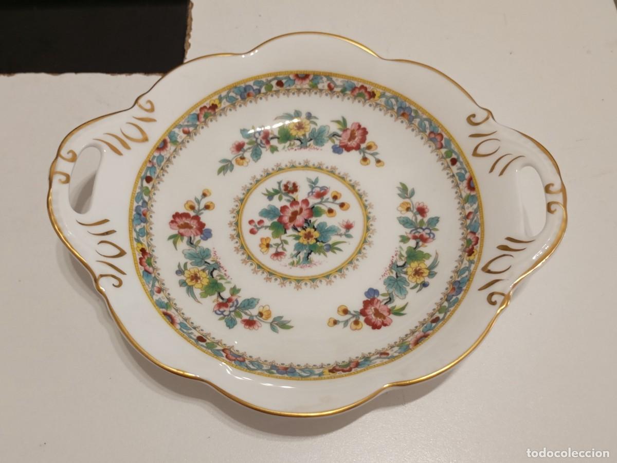 Vintage: BONITO PLATO OVALADO CON ASAS DE PORCELANA FINA, COALPORT, PATR&Oacute;N MING ROSE, VINTAGE DE LOS A&Ntilde;OS 70