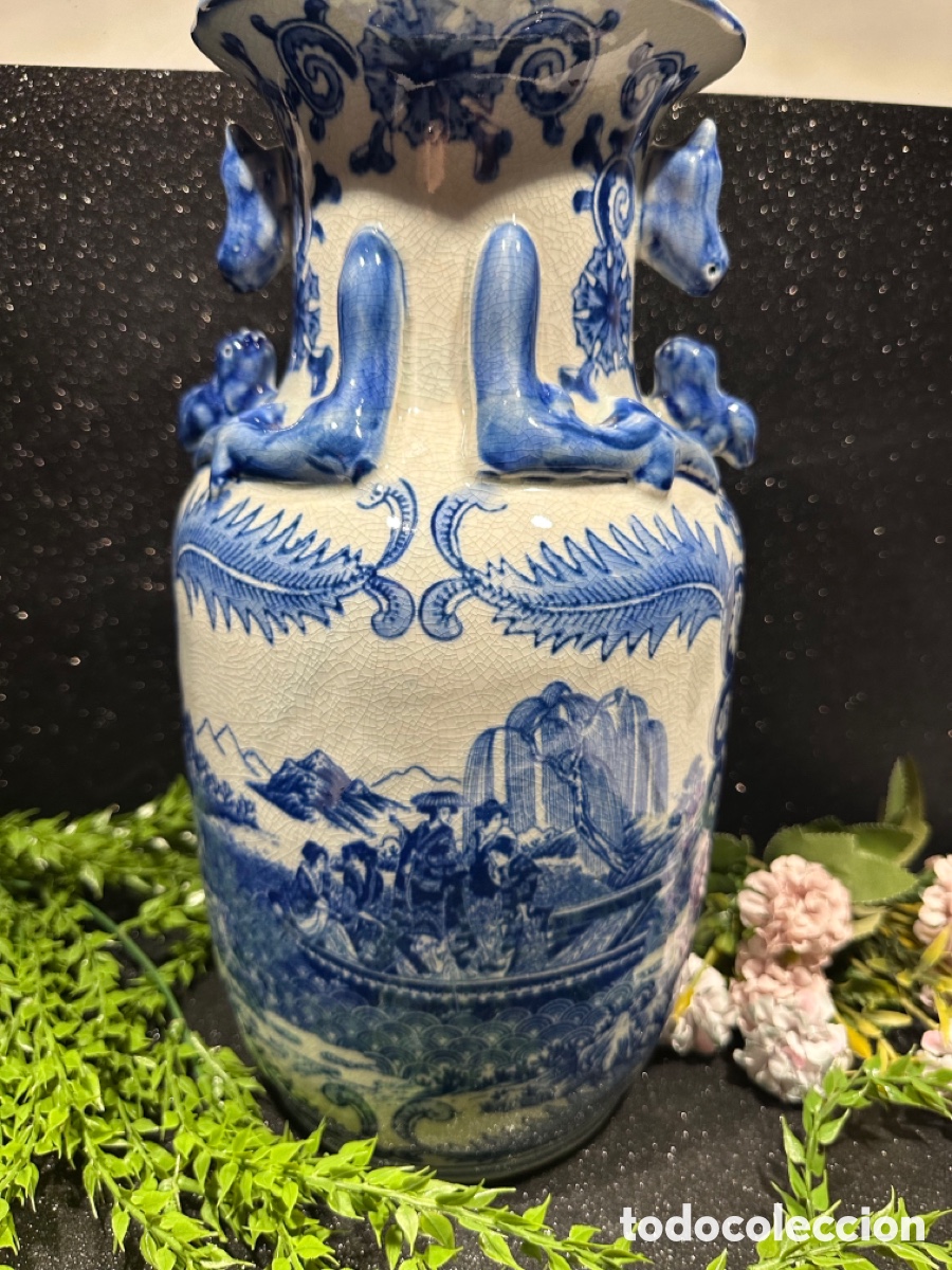 Vintage: Precioso Jarr&oacute;n Oriental de Porcelana Craquelada (Estilo Ming/Qing).