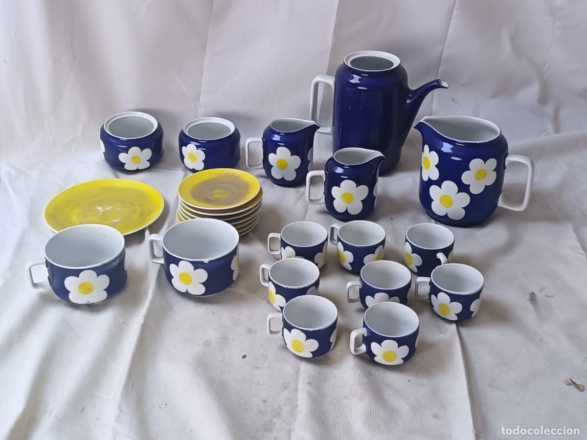 Vintage: Juego de Desayuno, vintage, dise&ntilde;o flores, Capeans, Espa&ntilde;a, sello en base