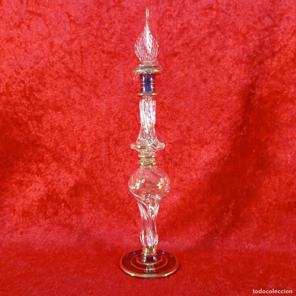Vintage: FRASCO DE PERFUME DE CRISTAL - TALLADO Y PINTADO CON ORO - 23,5 CM