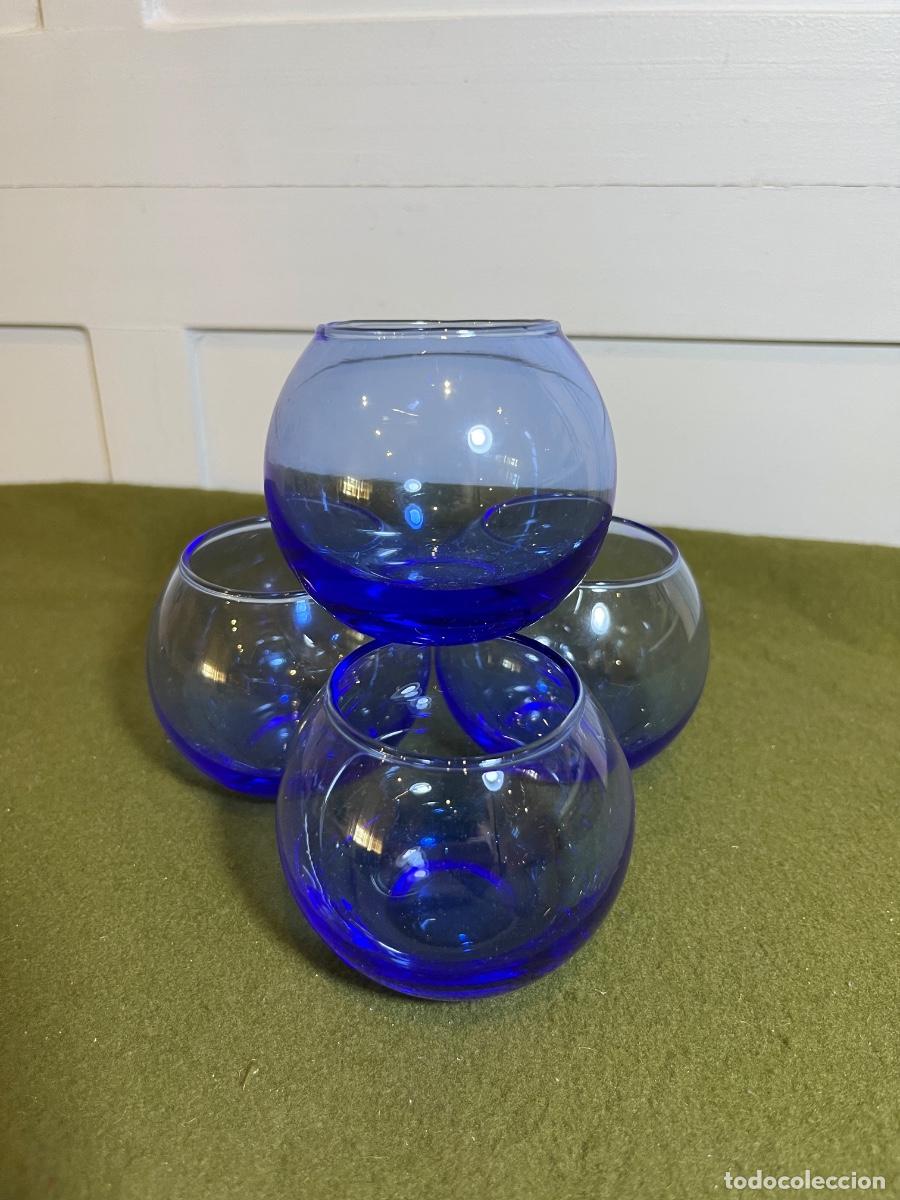 Vintage: Juego de 6 vasos de vidrio azul cobalto soplado &ndash; Estilo copa de cata de aceite AOVE &ndash; Vintage &ndash; 7,5