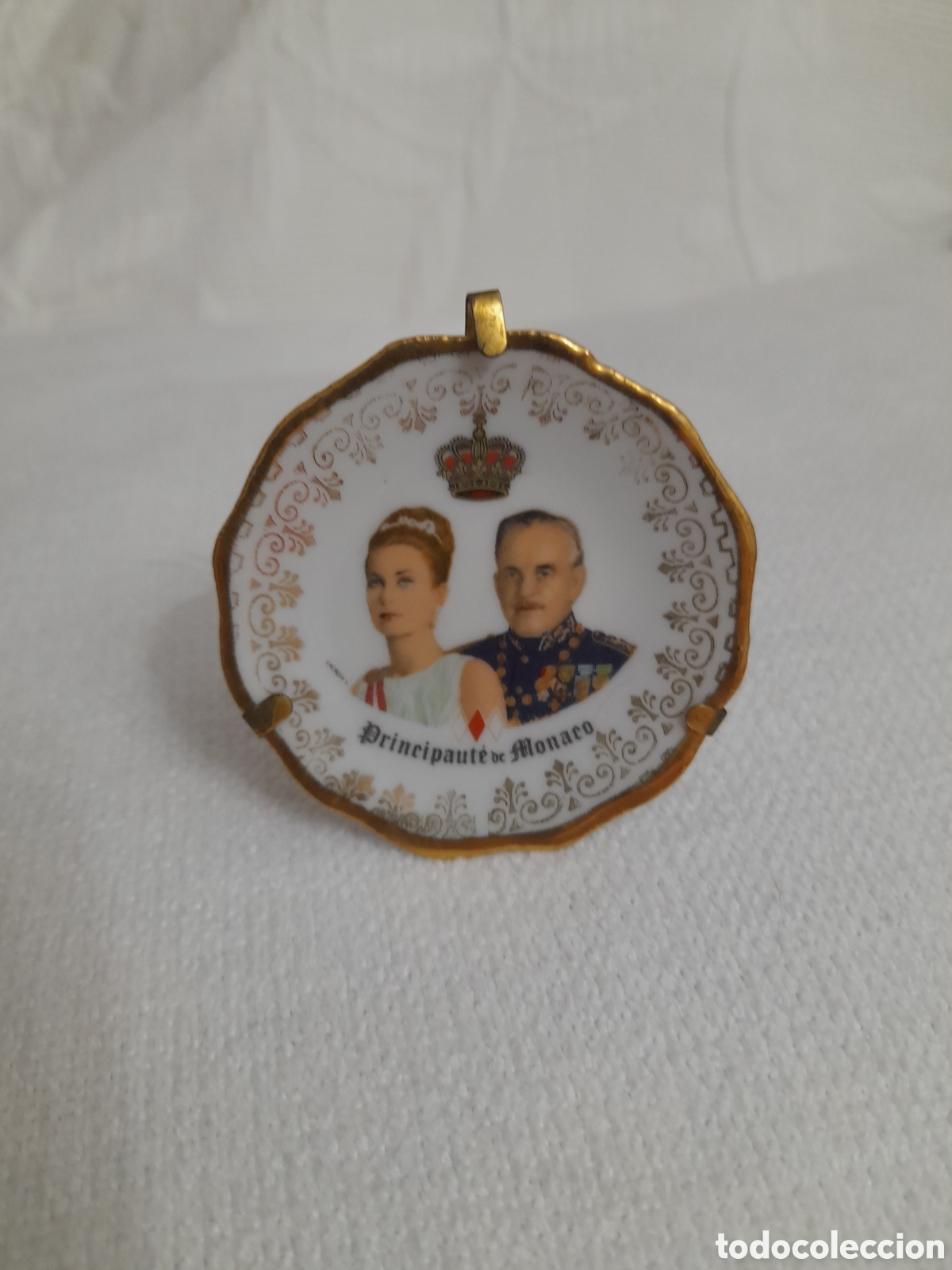 Vintage: PLATO MINIATURA PORCELANA LIMOGES FRANCIA &ndash; GRACE KELLY Y RAINIERO III &ndash; PRINCIPADO DE M&Oacute;NACO &ndash; VINT