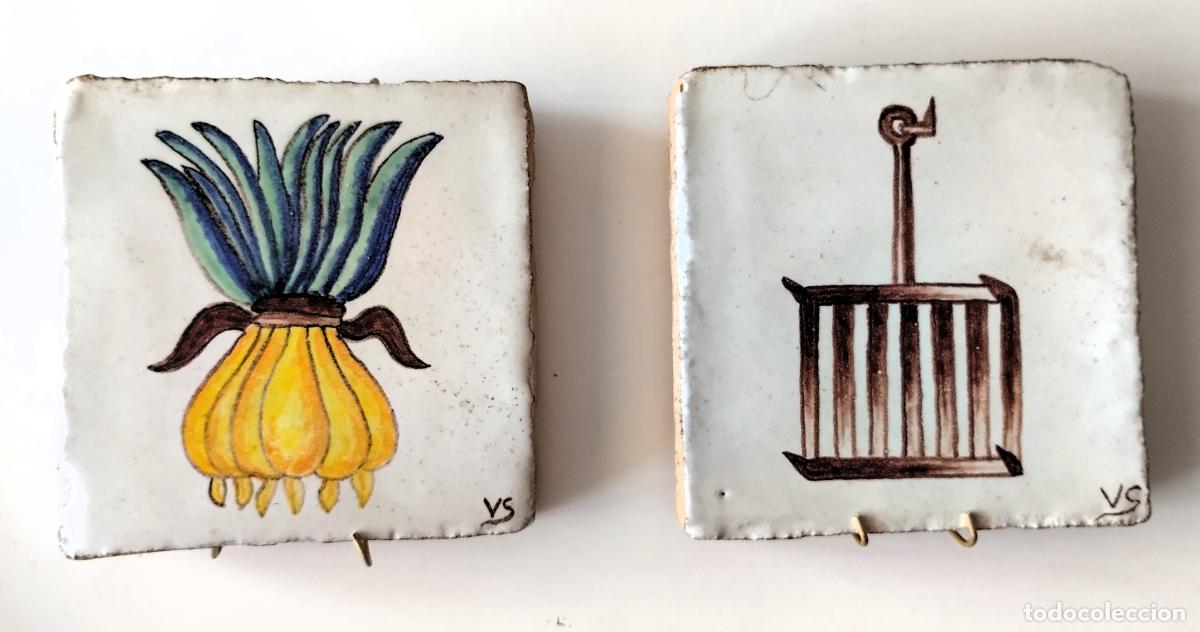 Vintage: 2 rajolas. firmadas VS. tema de cocina